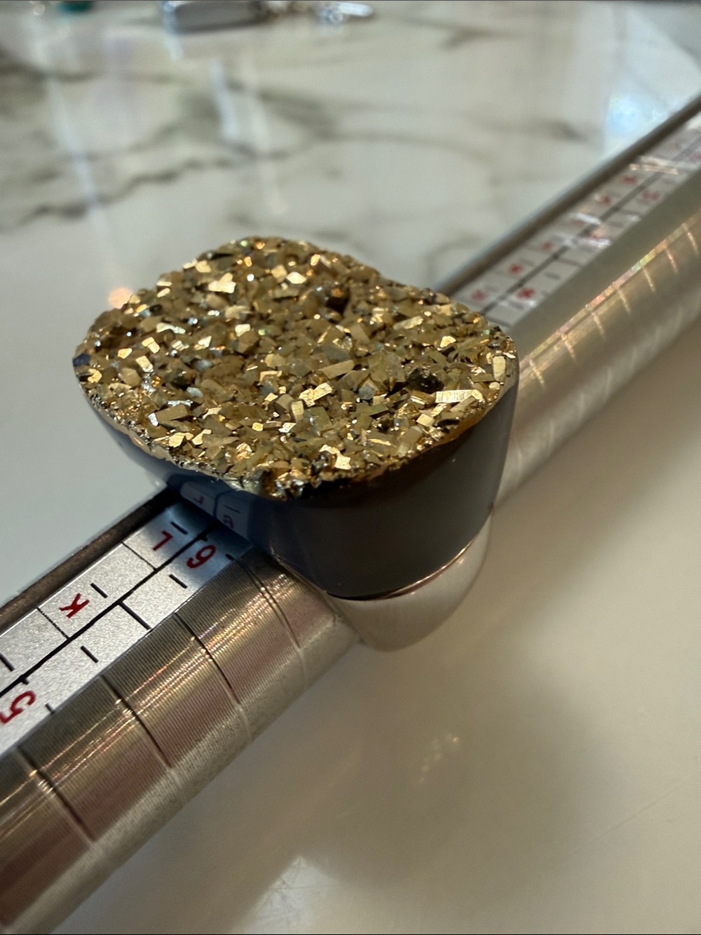 Milor Sterling silver and resin ring with gold-colored druzy crystals, s. 6.5-7